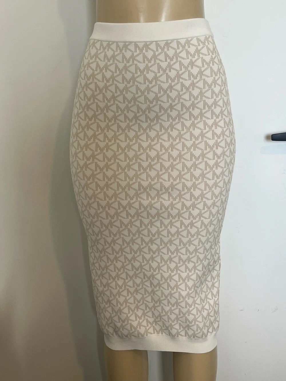 Michael Kors Cream and Beige Logo Jacquard Pencil Skirt - Picture 3 of 3